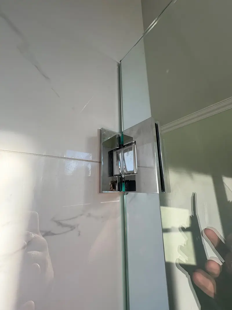 Frameless shower door with handle